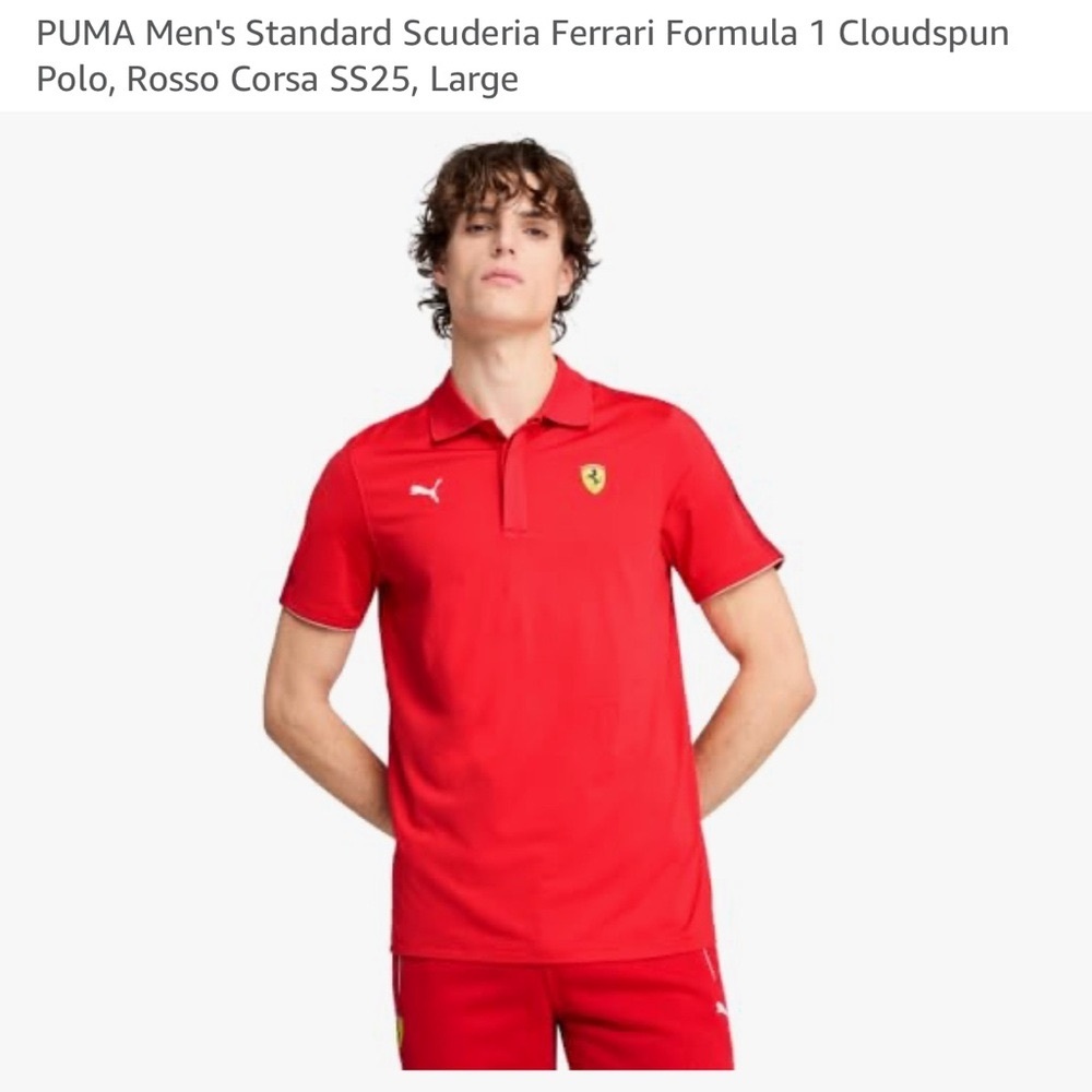 PUMA Ferrari Men's Shirt Standard Formula 1 Cloudspun Polo, Rosso Corsa Large